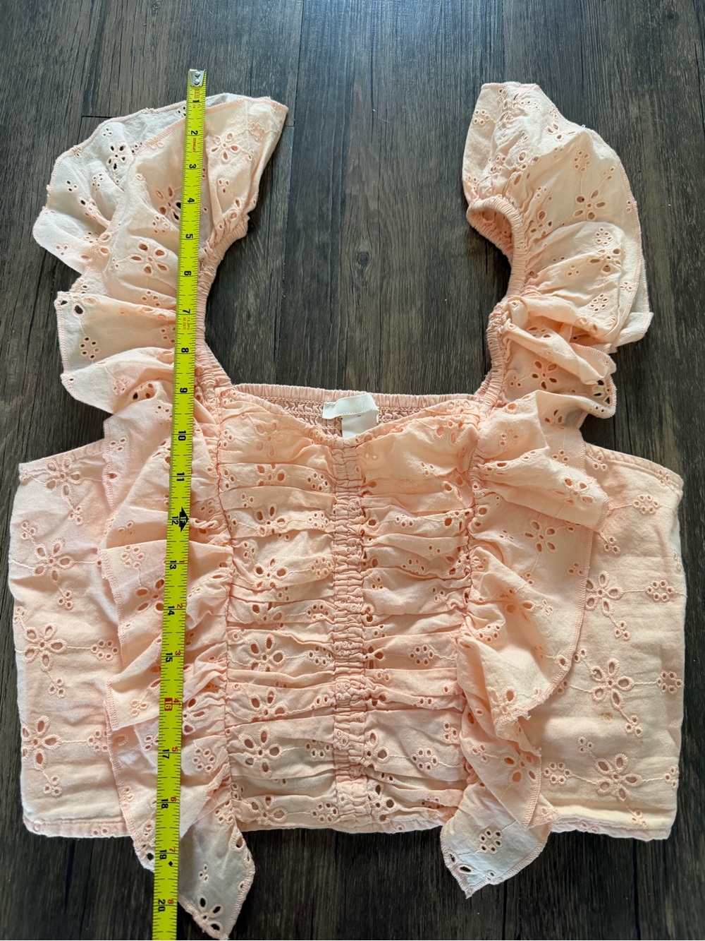 H&M Peach Ruffle Sleeve Eyelet Embroidery Tank Top Stretch Shirt Blouse Summer M - Picture 10 of 12
